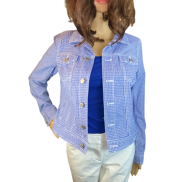 Talbots Classic Jean Jacket in Gingham Size XS NWOT - Picture 3 of 10
